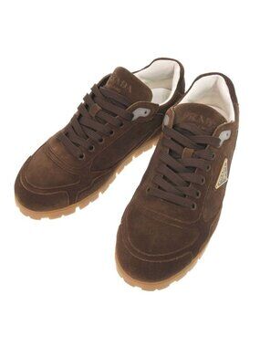 Prada Triangle Logo 7.5 Suede Brown Sneakers